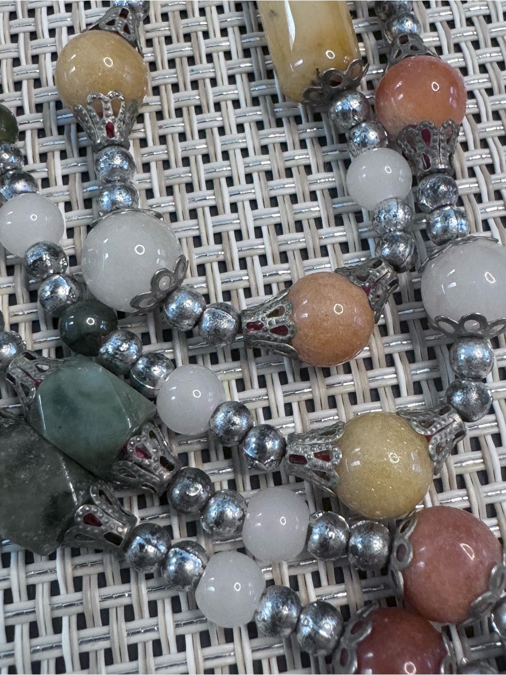 Vintage Beggar Beaded Necklace with Natural Stones & Accents